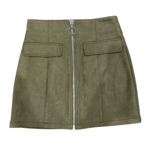 Fashion On Earth Olive Green Suedette Front Zip-Up Skirt - NWT